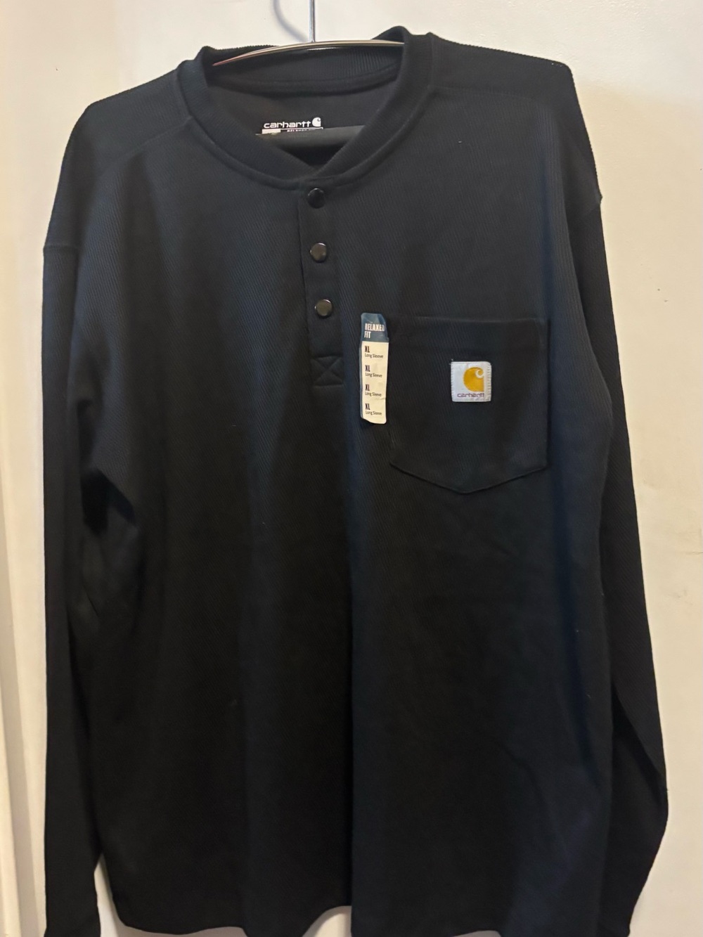Carhartt Black Long-Sleeve Henley with Chest Pocket